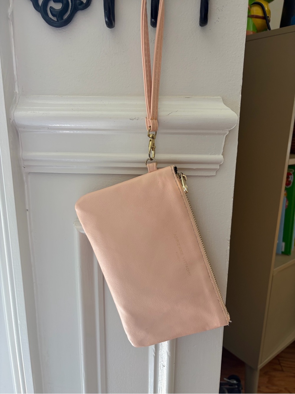 Adrienne Vittadini Blush Wristlet Clutch Vegan Leather Charging Port Included